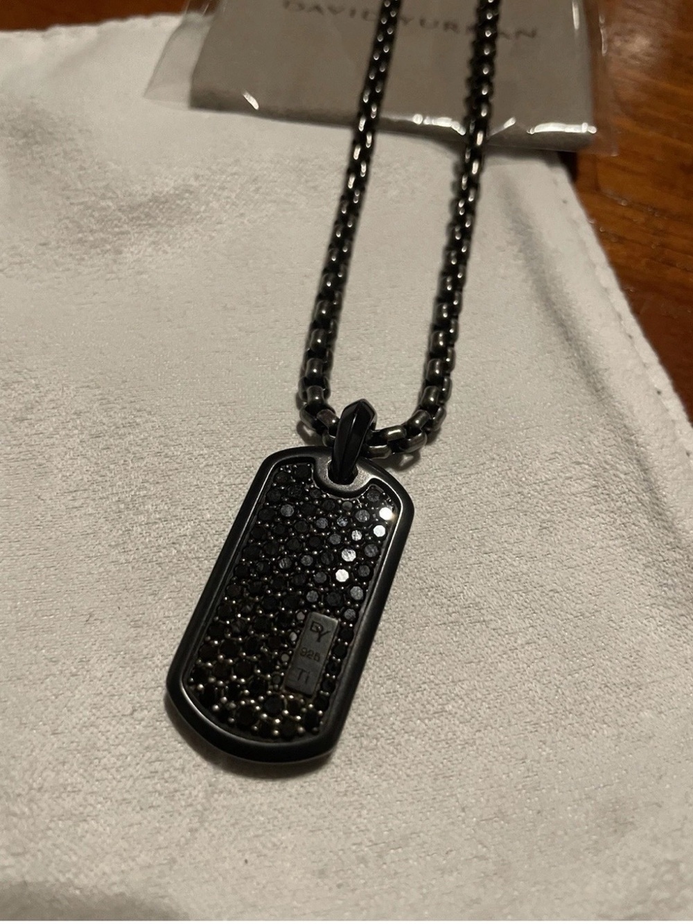 David Yurman Black Pavé Dog Tag Pendant on Black Curb Chain